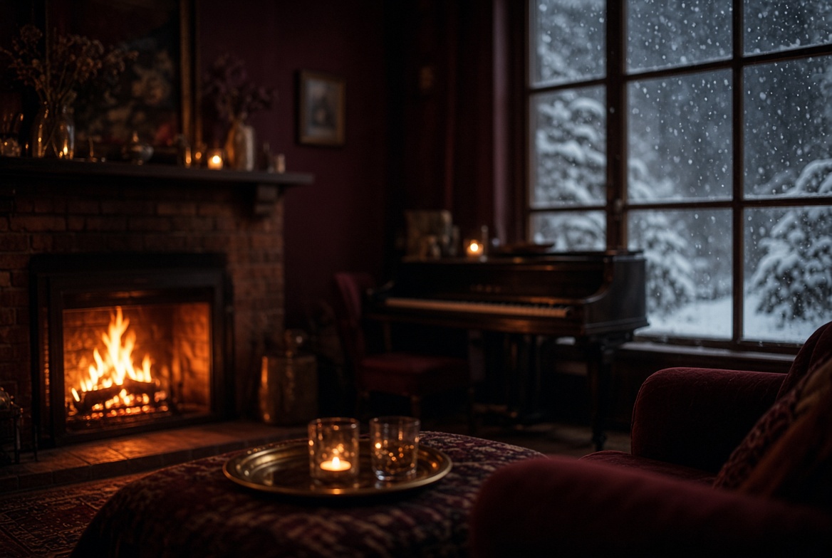 Winter fireplace and piano